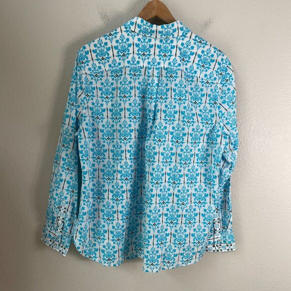 Talbots Womens Petite XL Modern Classic Button Down Shirt Damask Bouquet Blouse - Picture 9 of 12